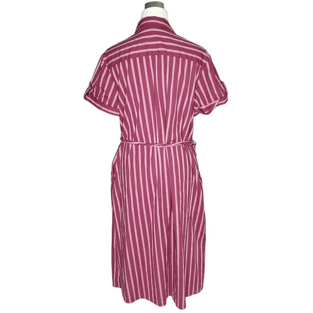 Draper James Red Striped Belted Shirt Dress Size M Excellent - Picture 6 of 9